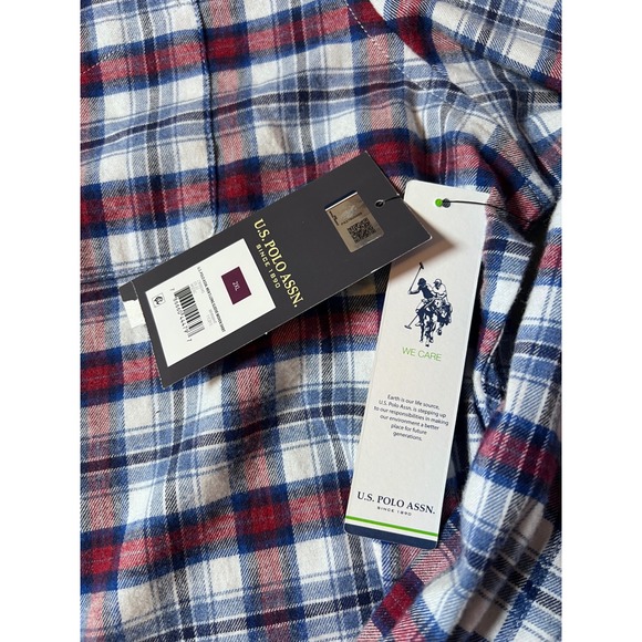 U.S. Polo Assn. Button Down Shirt Mens 2XL White Red Blue Plaid Stretch - Picture 3 of 9